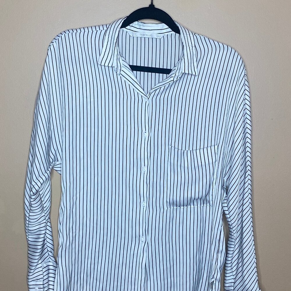 Satin Pinstripe Buttondown Blouse